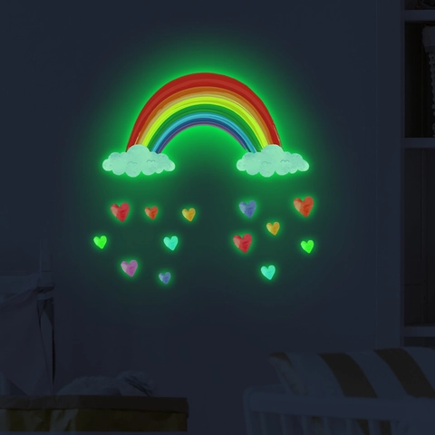 Adesivo da Parete Luminoso Arcobaleno Cuore Fluorescente PVC Removibile per Cameretta Bambini Camera da Letto Decorazione