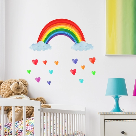 Adesivo da Parete Luminoso Arcobaleno Cuore Fluorescente PVC Removibile per Cameretta Bambini Camera da Letto Decorazione