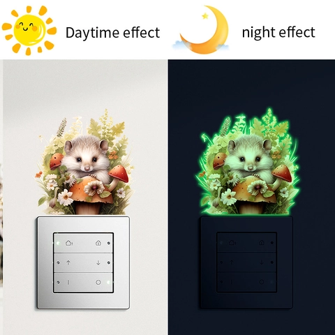 Adesivo Murale Luminoso Cartone Animato Riccio Fungo Modello Brilla Al Buio PVC Decalcomania Per Cameretta Bambini Casa
