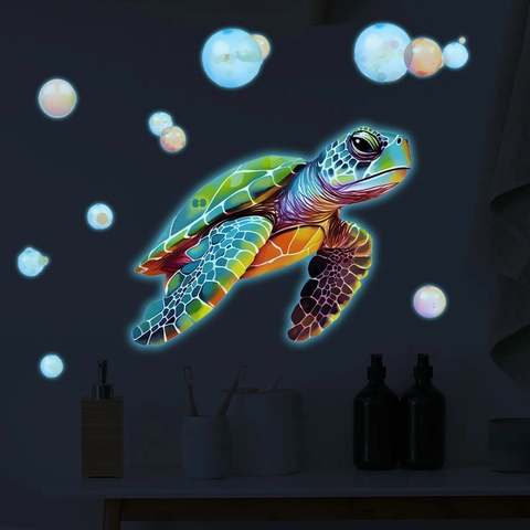 Cartone Animato Tartaruga Marina Bolle Adesivo Da Parete Luminoso PVC Glow In The Dark Decalcomania Per Camera Bambini Bagno