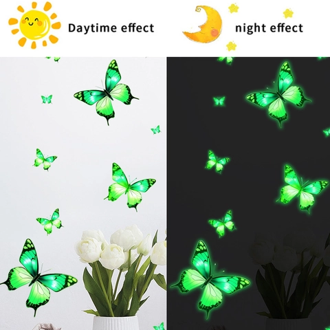 Adesivi Da Parete Farfalle Luminose Al Buio PVC Verde Fluorescente 3D Decalcomanie Murali Per Camera Dei Bambini Casa