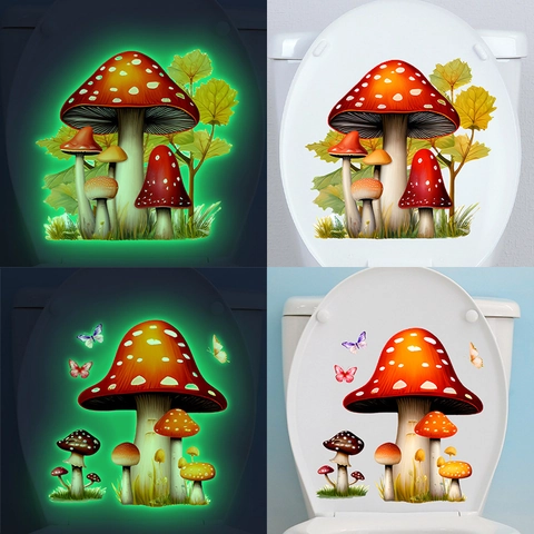 Adesivo Da Parete Luminoso Fungo Rosso Cartone Animato Glow In The Dark PVC Farfalla Decalcomania Decorativa Per Bagno WC