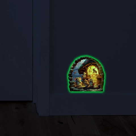 3D Adesivi Murali Buco del Topo Luminosi per Cameretta Bambini Scale Decorazione Fluorescente Cartone Animato Topi Casa