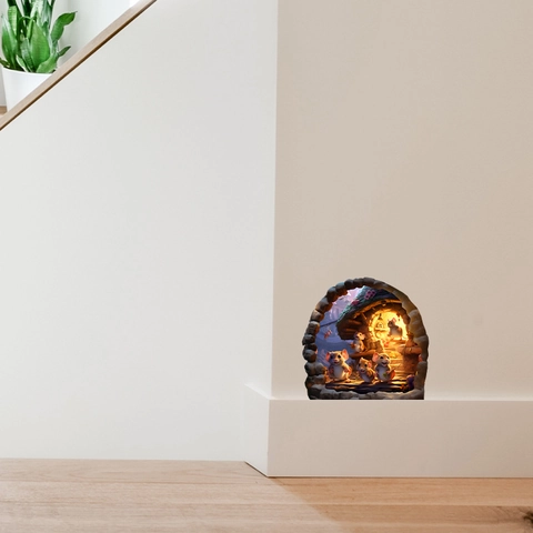 3D Adesivi Murali Buco del Topo Luminosi per Cameretta Bambini Scale Decorazione Fluorescente Cartone Animato Topi Casa
