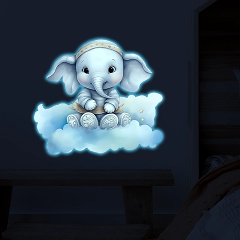 Cartoon Elefant Wolke Leuchtender Wandaufkleber PVC Fluoreszierend WC Deckel Aufkleber Kinder Schlafzimmer Bad Deko