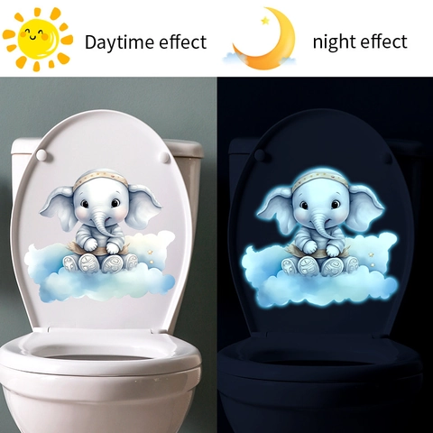 Cartoon Elefant Wolke Leuchtender Wandaufkleber PVC Fluoreszierend WC Deckel Aufkleber Kinder Schlafzimmer Bad Deko