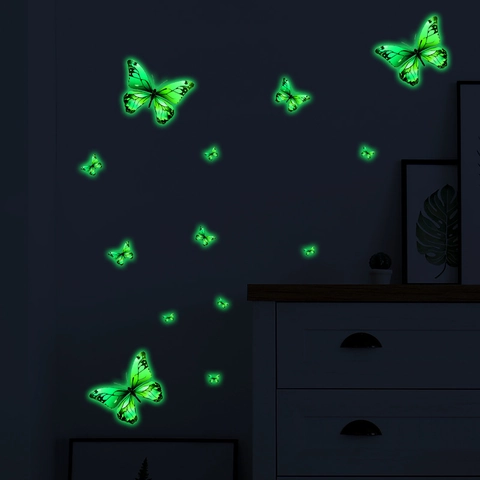 Leuchtende Schmetterling Wandaufkleber Glühen In Dunkelheit PVC Cartoon Schmetterling Aufkleber Für Kinderzimmer Wohnzimmer Deko Wandbild