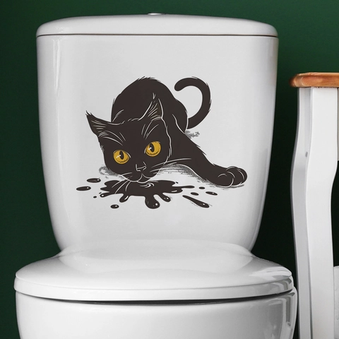 Halloween Pegatina de Inodoro Gato Negro Espeluznante Removible PVC Impermeabile Calcomanía de Pared Para Baño Dormitorio Decoración del Hogar Accesorios