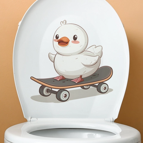 Cartoon Ente Skateboard Toilettenaufkleber Wasserdicht PVC Wandtattoo Für Kinderzimmer Badezimmer Dekor Selbstklebend Wandsticker