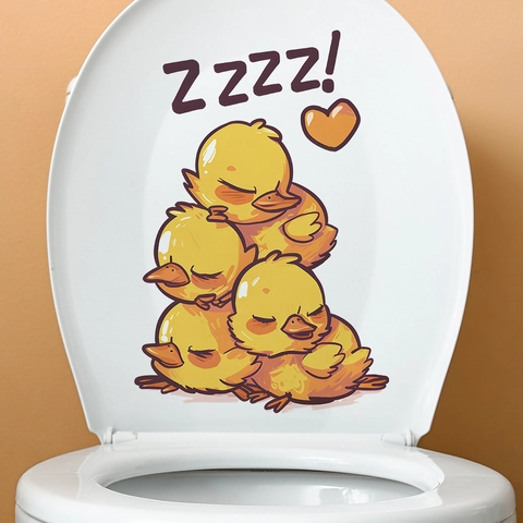 Pegatina para Inodoro de Patitos Amarillos Apilados de Dibujos Animados Vinilo de Pared de PVC Impermeabile para Baño Hogar