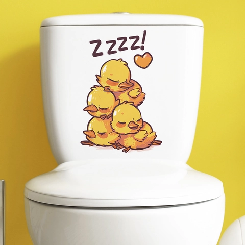 Pegatina para Inodoro de Patitos Amarillos Apilados de Dibujos Animados Vinilo de Pared de PVC Impermeabile para Baño Hogar