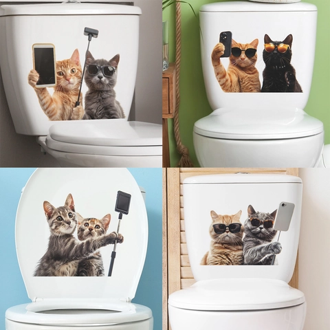 Grappige Kat Selfie Toilet Sticker Creatieve Waterdichte PVC Muurstickers Humoristische Dieren Zelfklevend Badkamer Decoratie