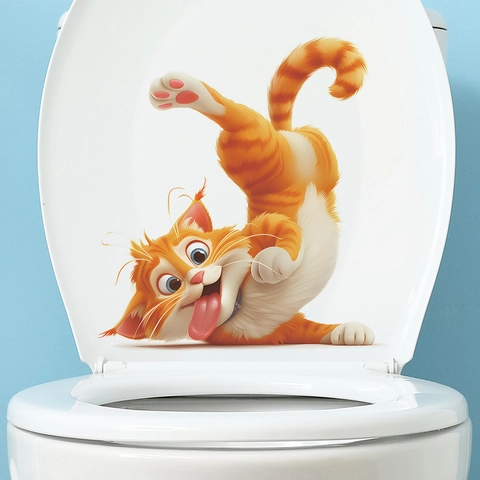 3D Cartoon Orange Getigerte Katze Toilettenaufkleber PVC Wasserdicht Abnehmbare Wandaufkleber Für Badezimmer Kinderzimmer Home Decor