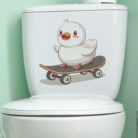 Cartoon Ente Skateboard Toilettenaufkleber Wasserdicht PVC Wandtattoo Für Kinderzimmer Badezimmer Dekor Selbstklebend Wandsticker