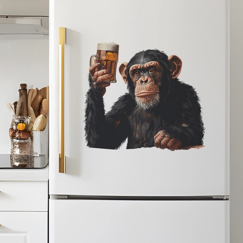 Funny Gorilla Drinking Beer Wall Sticker Removable PVC Waterproof Refrigerator Dishwasher Window Decal Creative Home Decoration