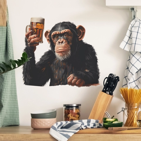 Funny Gorilla Drinking Beer Wall Sticker Removable PVC Waterproof Refrigerator Dishwasher Window Decal Creative Home Decoration