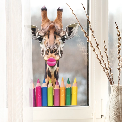 Creative Giraffe Color Pencils PVC Wall Stickers Kids Bedroom Living Room Removable Self-adhesive Home Decor Wall Decal