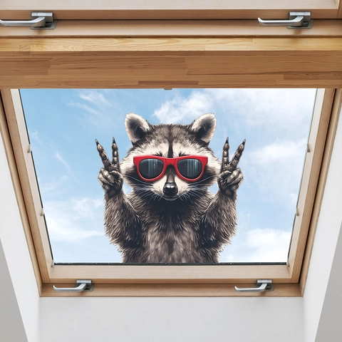 Sunglasses Raccoon Wall Sticker Peace Sign Cartoon Animal PVC Self-Adhesive Window Decal Home Decor For Bedroom Porch