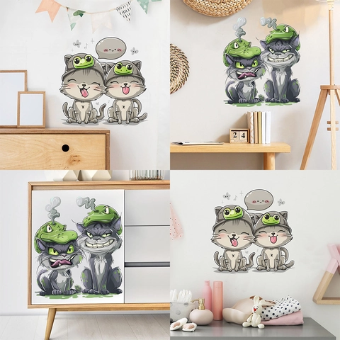 Sticker Mural Chat de Dessin Animé Créatif Drôle Amovible en PVC Pour Chambre d'Enfant Crèche Maison Décoration Murale Art
