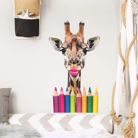 Creative Giraffe Color Pencils PVC Wall Stickers Kids Bedroom Living Room Removable Self-adhesive Home Decor Wall Decal