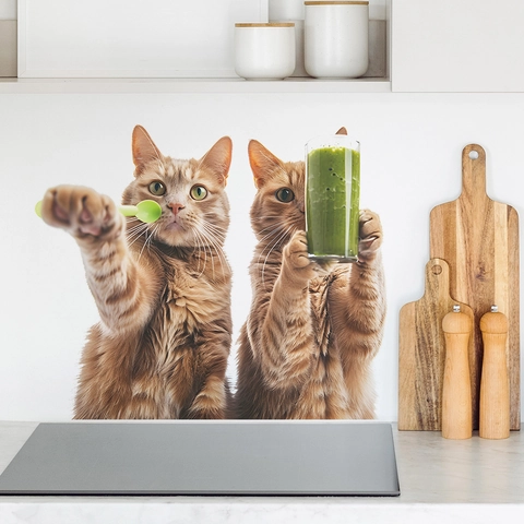Creative Cat Drinking Green Juice PVC Wall Sticker Removable Waterproof Refrigerator Window Decor Kitchen Wall Decal Mural