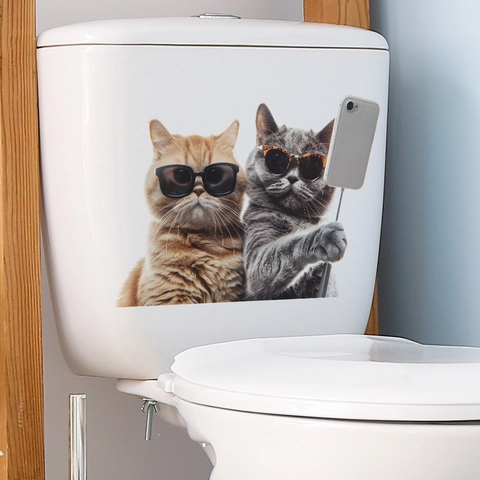 Grappige Kat Selfie Toilet Sticker Creatieve Waterdichte PVC Muurstickers Humoristische Dieren Zelfklevend Badkamer Decoratie