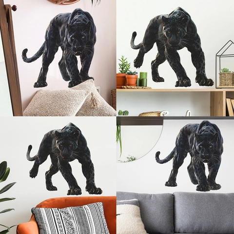 Pegatina de Pared Pantera Negra 3D Realista PVC Autoadhesiva Mural de Animales Calcomanía para Dormitorio Decoración del Hogar