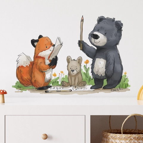 Cartoon Animal Fox Bear Watercolor Removable Wall Sticker For Kids Room Study Bedroom Home Decor DIY Art Mural Wall Decal