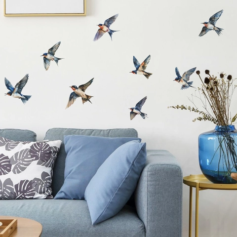 Aquarell Fliegende Schwalben Vögel Wandtattoos PVC Selbstklebend Abnehmbare Aufkleber Für Kinderzimmer Home Decor Wandkunst