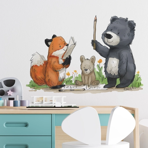 Cartoon Animal Fox Bear Watercolor Removable Wall Sticker For Kids Room Study Bedroom Home Decor DIY Art Mural Wall Decal