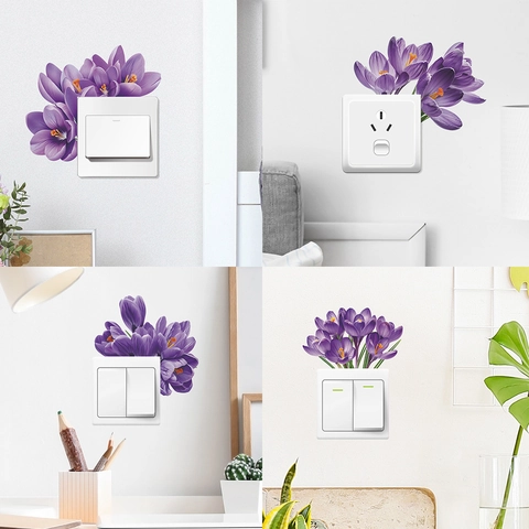 Lila Krokus Blume Wandaufkleber Für Home Dekor PVC Wasserdicht Selbstklebend Lichtschalter Aufkleber Für Wohnzimmer Schlafzimmer