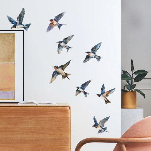 Aquarell Fliegende Schwalben Vögel Wandtattoos PVC Selbstklebend Abnehmbare Aufkleber Für Kinderzimmer Home Decor Wandkunst