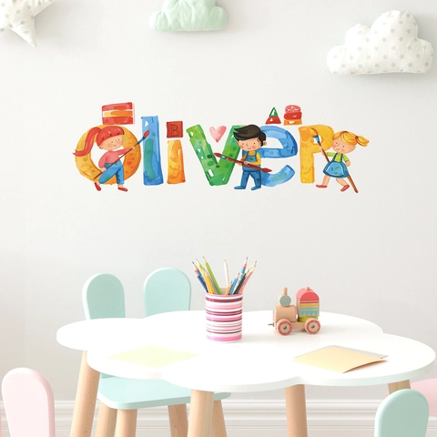 Watercolor Cartoon Alphabet Name Wall Decal PVC Self-Adhesive Removable Sticker For Kids Room Nursery Bedroom Home Decor
