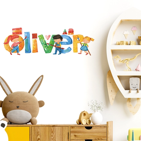 Watercolor Cartoon Alphabet Name Wall Decal PVC Self-Adhesive Removable Sticker For Kids Room Nursery Bedroom Home Decor