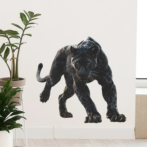 Pegatina de Pared Pantera Negra 3D Realista PVC Autoadhesiva Mural de Animales Calcomanía para Dormitorio Decoración del Hogar