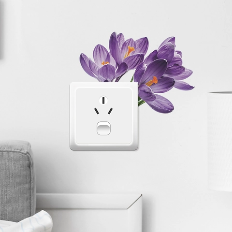 Lila Krokus Blume Wandaufkleber Für Home Dekor PVC Wasserdicht Selbstklebend Lichtschalter Aufkleber Für Wohnzimmer Schlafzimmer