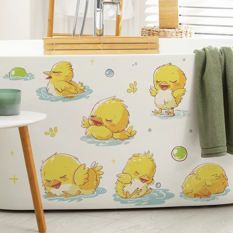 Cartoon Yellow Duck Wall Stickers For Kids Bathroom Bedroom Decor Waterproof PVC Self Adhesive Chick Nursery Animal Wall Decal