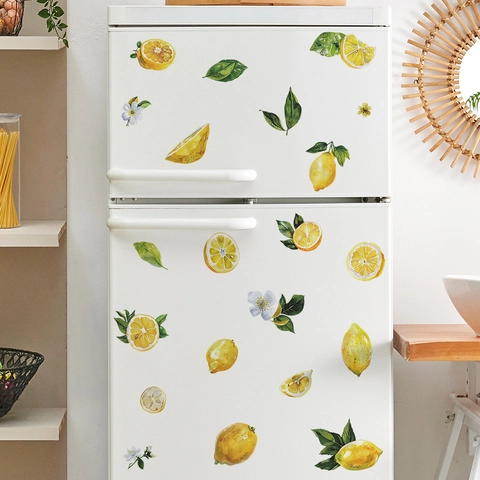 Watercolor Lemon Fruit Leaf Wall Stickers PVC Self Adhesive Removable Home Decor For Kitchen Dining Room Dormitory Wall Decals