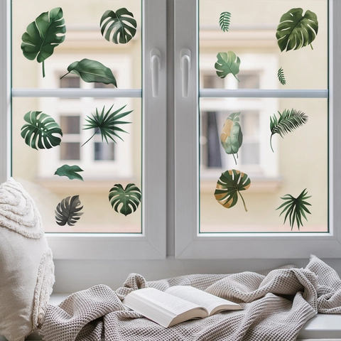 Monstera Blätter Grünpflanzen Wandtattoo Abnehmbar PVC Selbstklebend Tropische Blatt Aufkleber Für Schlafzimmer Wohnzimmer Heimdeko