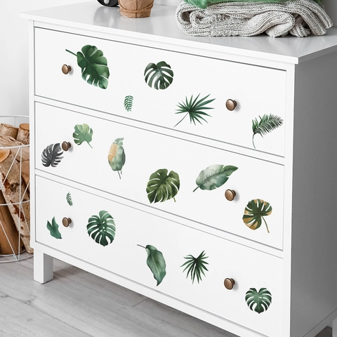 Monstera Blätter Grünpflanzen Wandtattoo Abnehmbar PVC Selbstklebend Tropische Blatt Aufkleber Für Schlafzimmer Wohnzimmer Heimdeko
