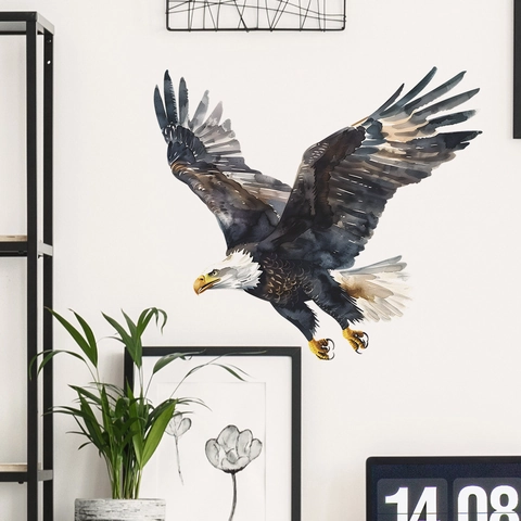 Autocollant Mural Aigle Volant Aquarelle PVC Auto-Adhésif Amovible Décalcomanie Aigle Royal pour Chambre d'Enfant Maison
