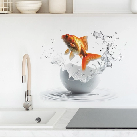3D Goldfisch Bricht Aus Eierschale Kreative PVC Wandtattoo Für Schlafzimmer Kinderzimmer Küche Abnehmbare Wasserdichte Home Dekor