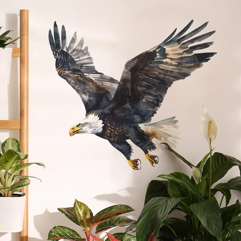 Autocollant Mural Aigle Volant Aquarelle PVC Auto-Adhésif Amovible Décalcomanie Aigle Royal pour Chambre d'Enfant Maison