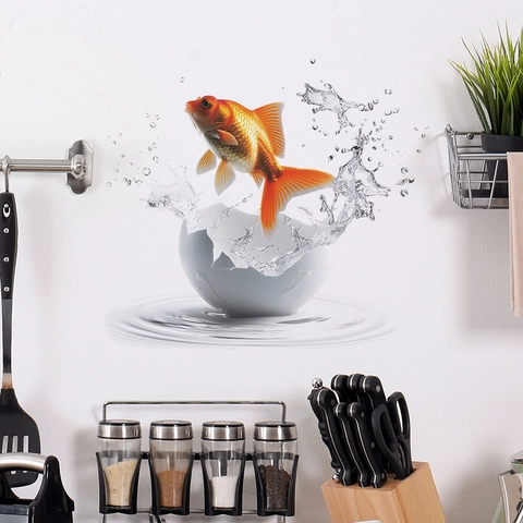 3D Goldfisch Bricht Aus Eierschale Kreative PVC Wandtattoo Für Schlafzimmer Kinderzimmer Küche Abnehmbare Wasserdichte Home Dekor