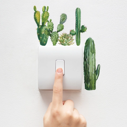 Aquarell Kaktus Sukkulenten Wandtattoo Selbstklebende PVC Lichtschalter Aufkleber Abnehmbare Grüne Pflanze Deko Für Schlafzimmer