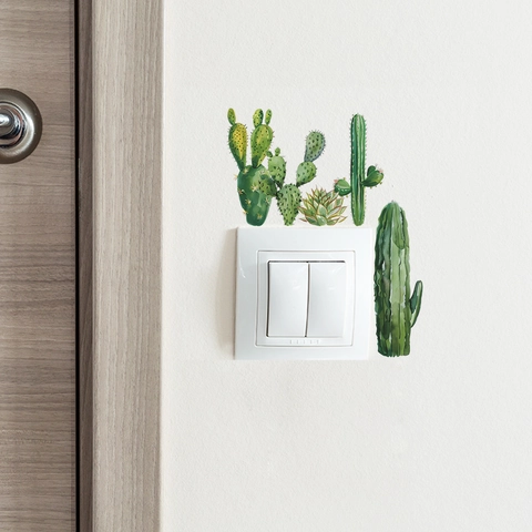 Aquarell Kaktus Sukkulenten Wandtattoo Selbstklebende PVC Lichtschalter Aufkleber Abnehmbare Grüne Pflanze Deko Für Schlafzimmer