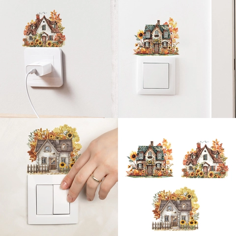 Romantische Aquarell Zonnebloem Huis Schakelaar Stickers PVC Herfst Esdoornblad Decoratie Voor Kinderkamer Slaapkamer