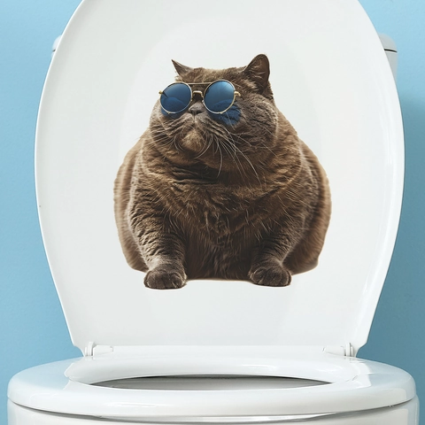 Kreativer 3D Coole Sonnenbrille Fette Katze Toilettenaufkleber Wasserdichtes PVC Wandtattoo Für Badezimmer Deko Aufkleber