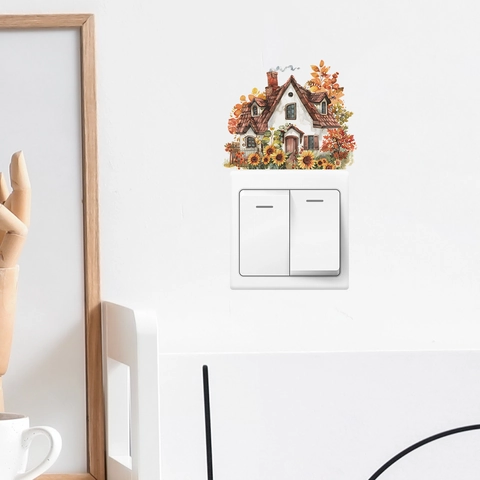 Romantische Aquarell Zonnebloem Huis Schakelaar Stickers PVC Herfst Esdoornblad Decoratie Voor Kinderkamer Slaapkamer