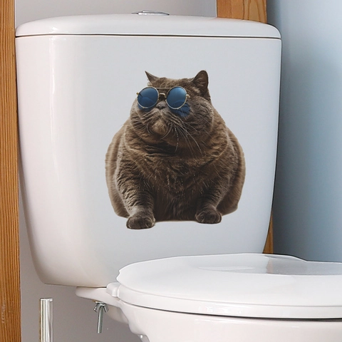 Kreativer 3D Coole Sonnenbrille Fette Katze Toilettenaufkleber Wasserdichtes PVC Wandtattoo Für Badezimmer Deko Aufkleber